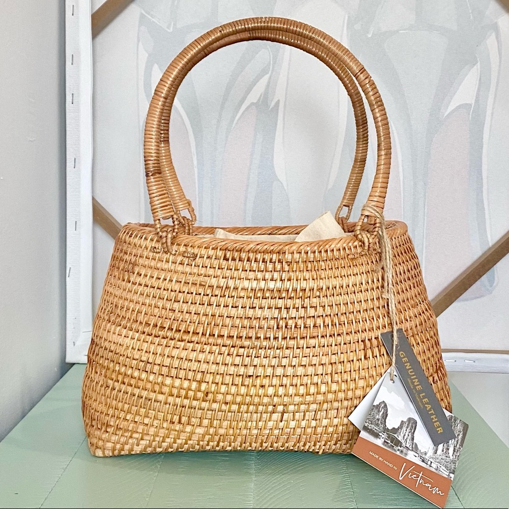 Made in Vietnam Rattan Wicker Leather Satchel